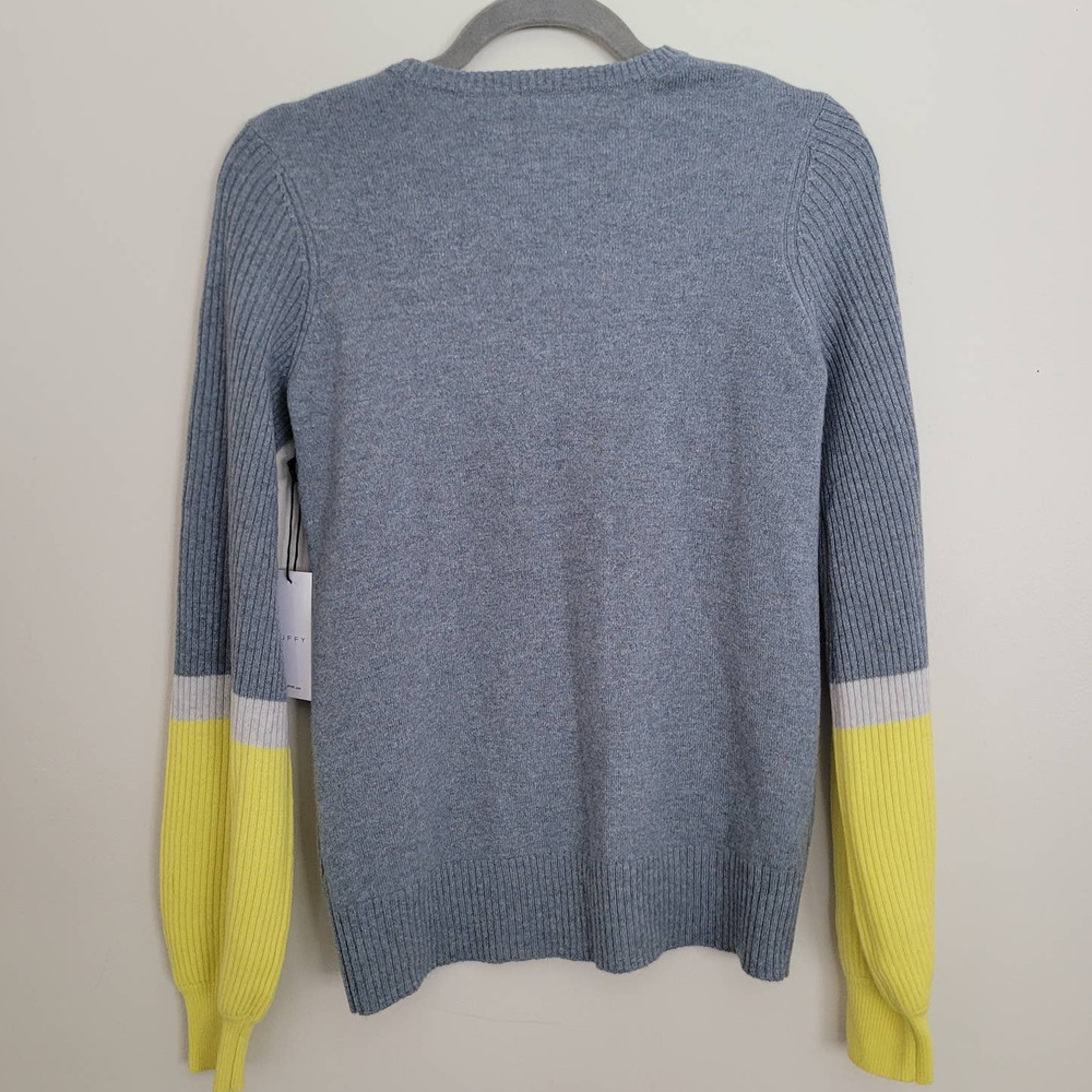 Duffy 100% Cashmere Sweater Gray Yellow Women's Pullover XS - Picture 2 of 6